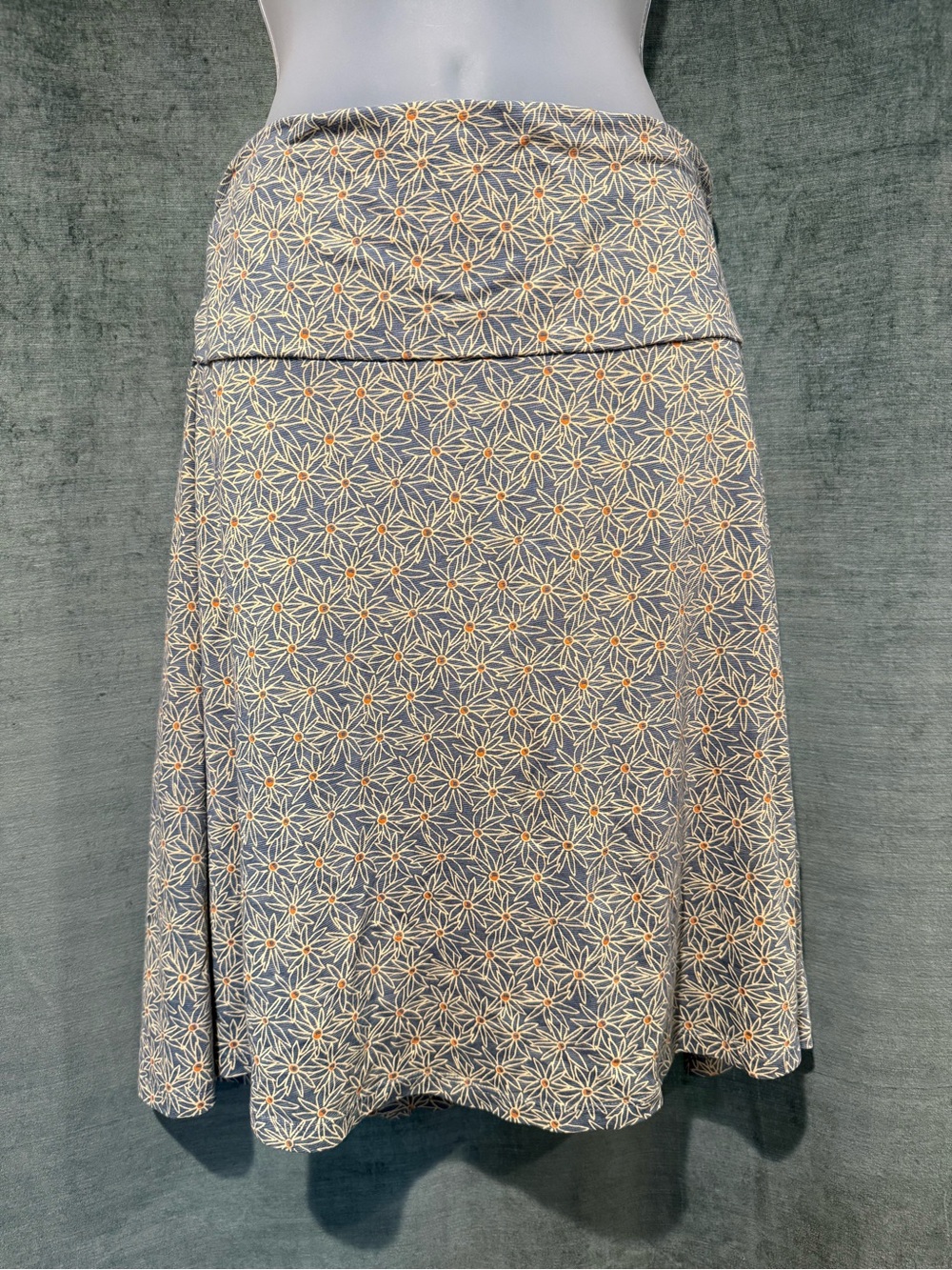 Toad & Co Daisy A-Line Midi Skirt in Blue and Cream